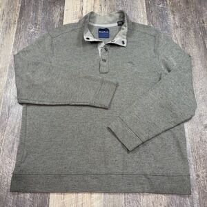 Tommy Bahama Mens XL Gray Ribbed 1/4 Snap Button Pullover Sweatshirt Lightweight
